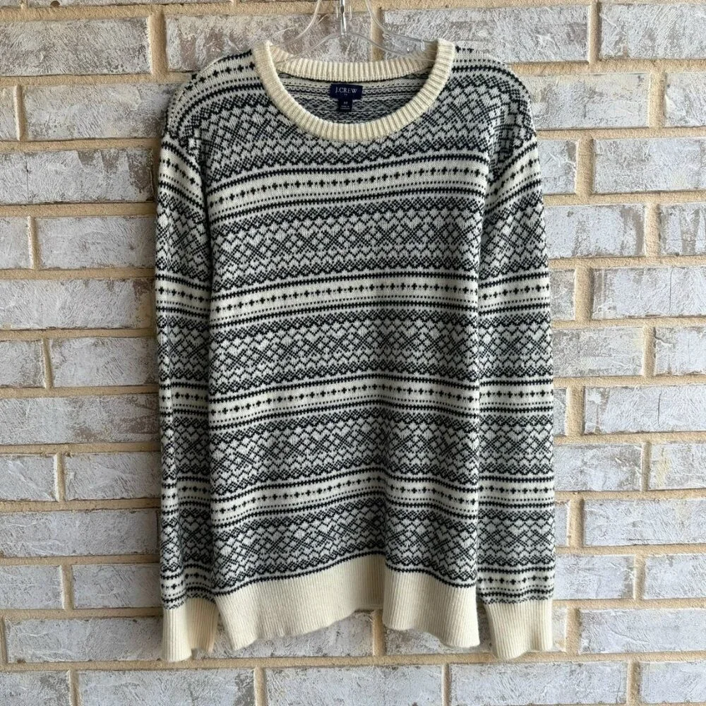 J. Crew Long Sleeve Crew Neck Fair Isle Lamb Wool Blend Sweater Men's Size M